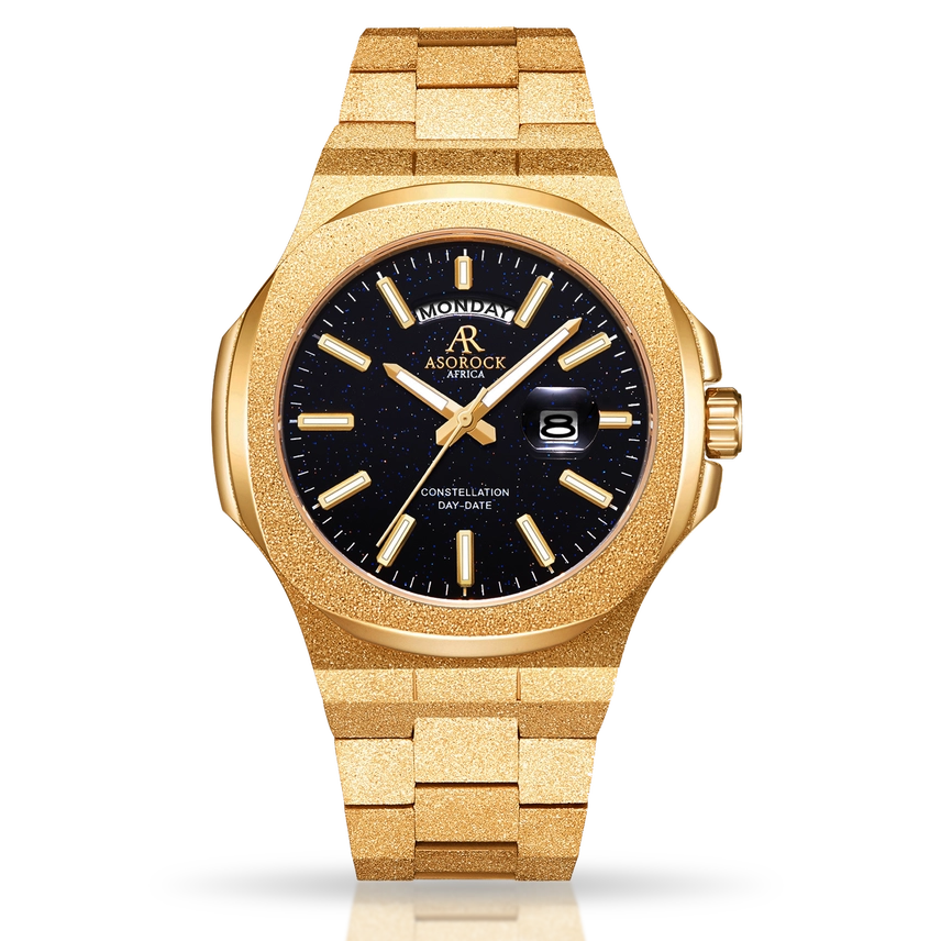 Reloj Día Fecha Constelación Escarchado Dorado/Negro Stardust
