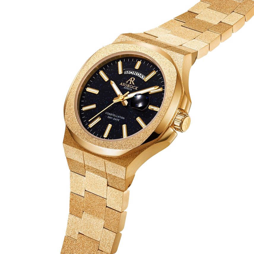 Reloj Día Fecha Constelación Escarchado Dorado/Negro Stardust